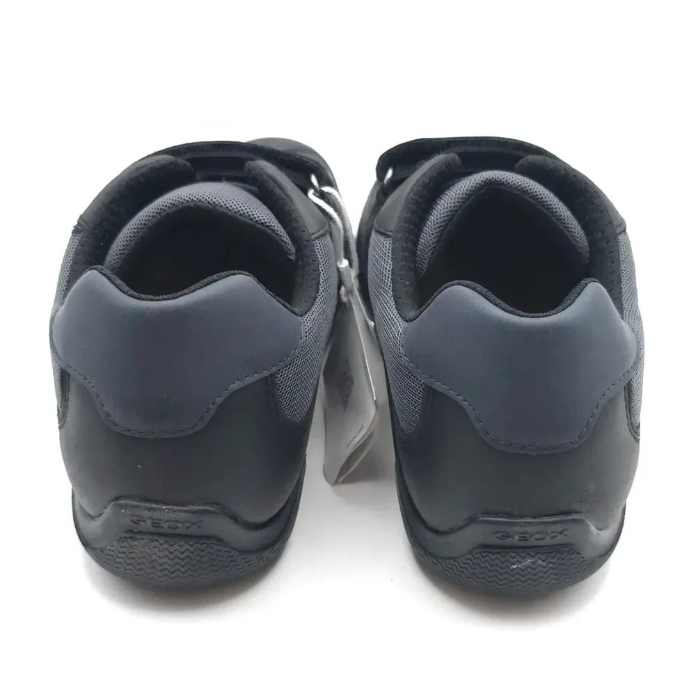 GEOX New Wader Boy LEATHER Sneakers Shoes 6 Big Kids Black ITALIAN PATENT J4530C